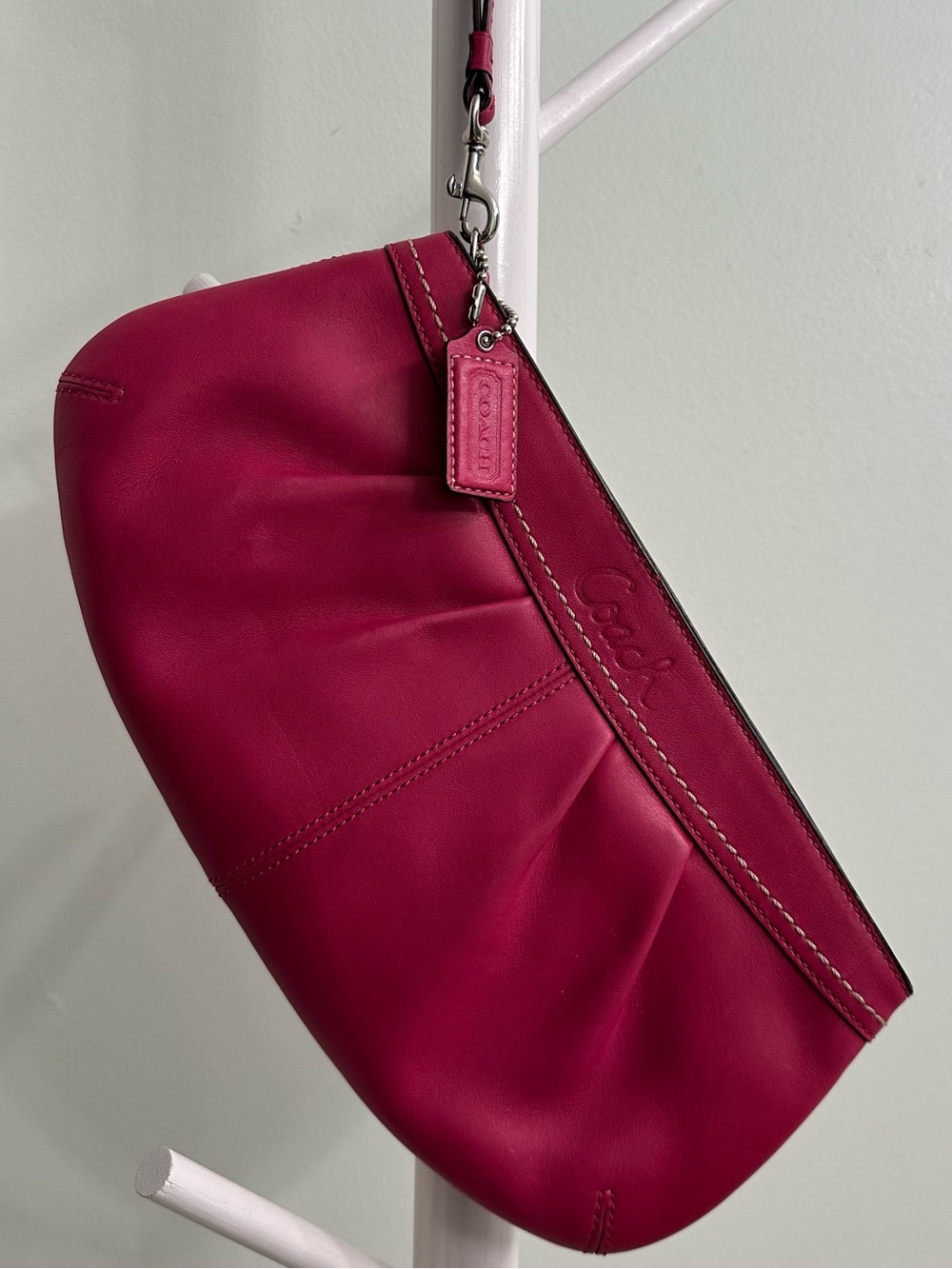 Coach Soho Pleated Magenta Raspberry Pink Leather Large Clutch/Wristlet Mint